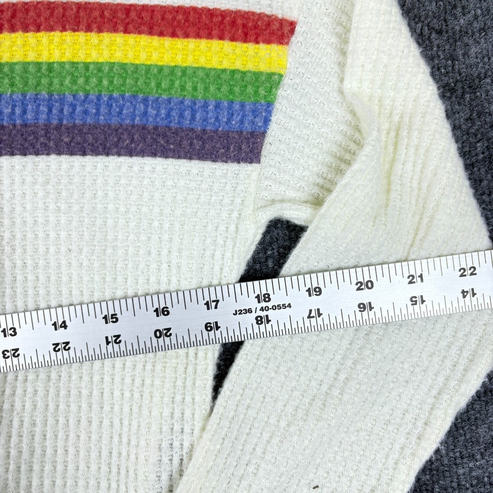 Joe Boxer Crop Hoodie Womens Small White Rainbow Striped Waffle Knit‎ Knot Front - Picture 4 of 9